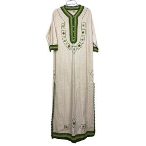 Vintage Cream and Green Long Sleeve Dress